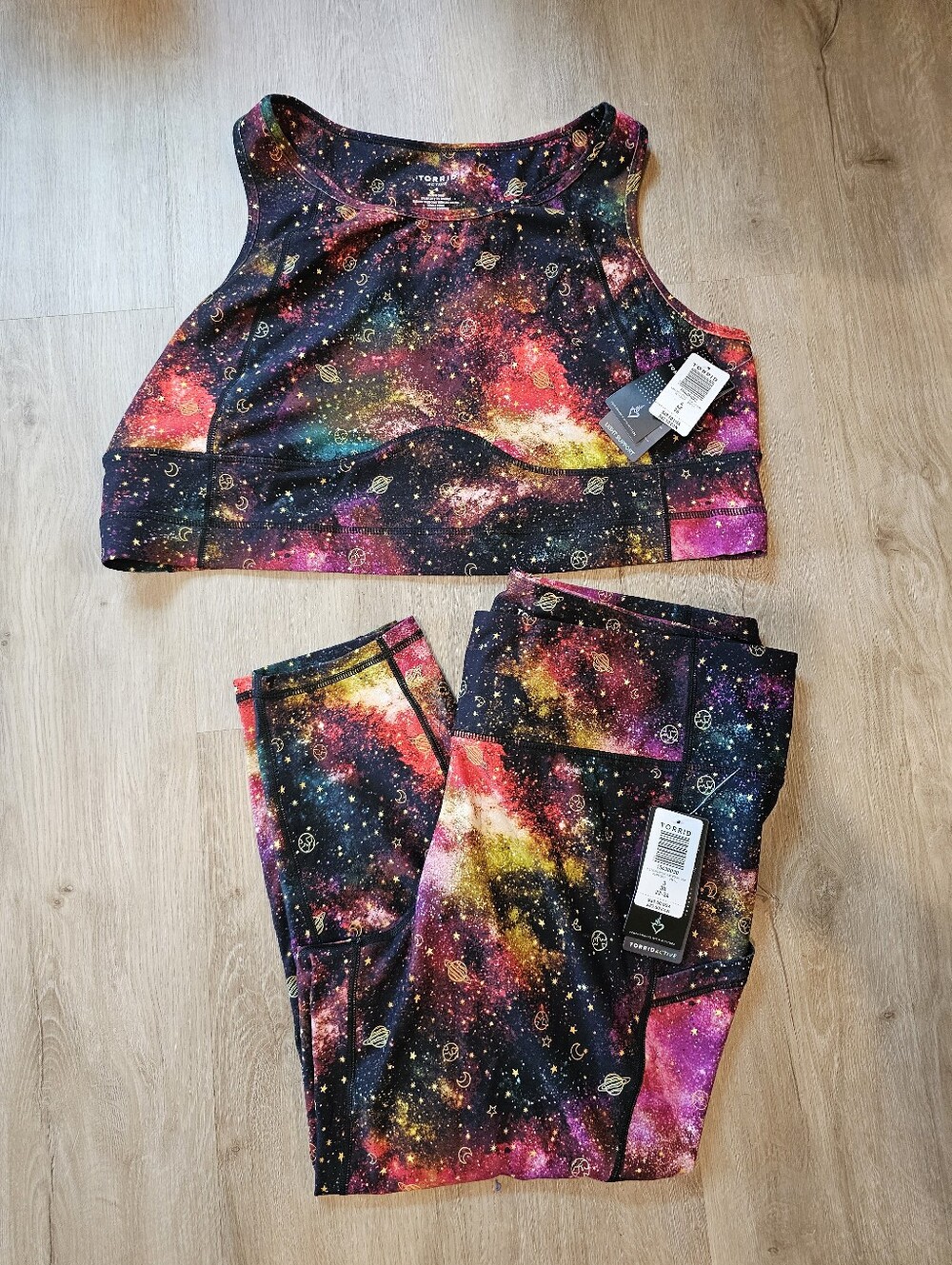 torrid Black Multi Galaxy Print Active Leggings & Crop Tank Set